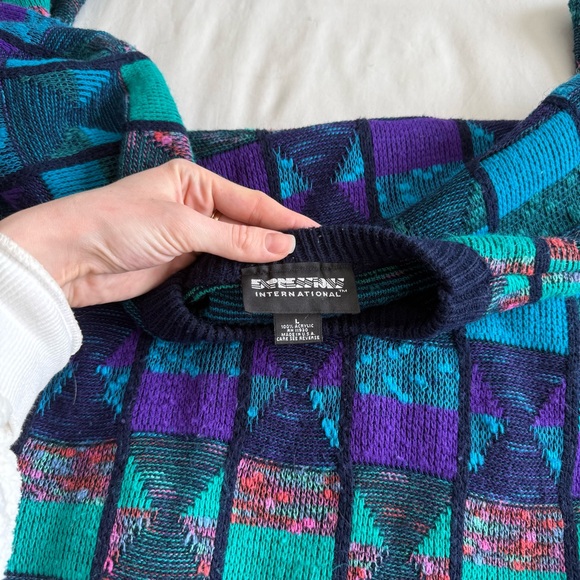 Vintage 80s Men’s Multicolored Patchwork Sweater - Picture 6 of 8